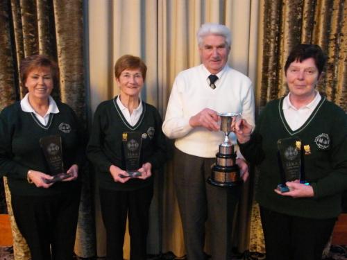Mary Boyde, Eithne Linehan & Sheila O'Leary Ballincollig GAA  Winers Ladies Triples receiving Cup from John Swanick GangeFrankfield
