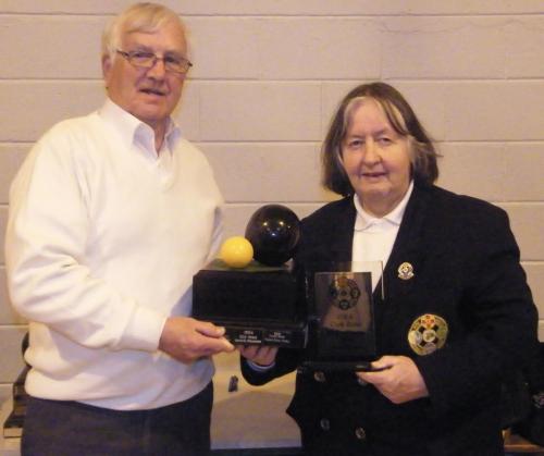Zone Convenor Hazel Foley presenting Albert Ruxton County mens Captain with the Winners Trophy